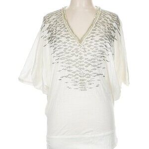 NWT ROBERTO CAVALLI White Beaded Batwing 100% Cotton V-Neck Top Size 42